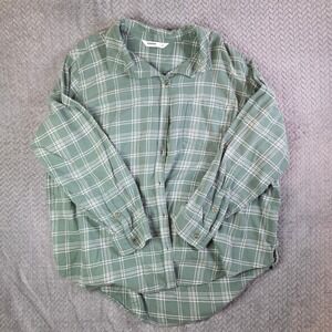 Sonoma Goods For Life Women's 2X Green Plaid Flannel Shirt 100% Cotton